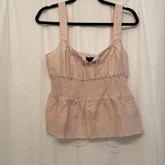 J Crew Gingham Smocked Waist tank top! New without tags. Front tie with V. - Picture 5 of 15